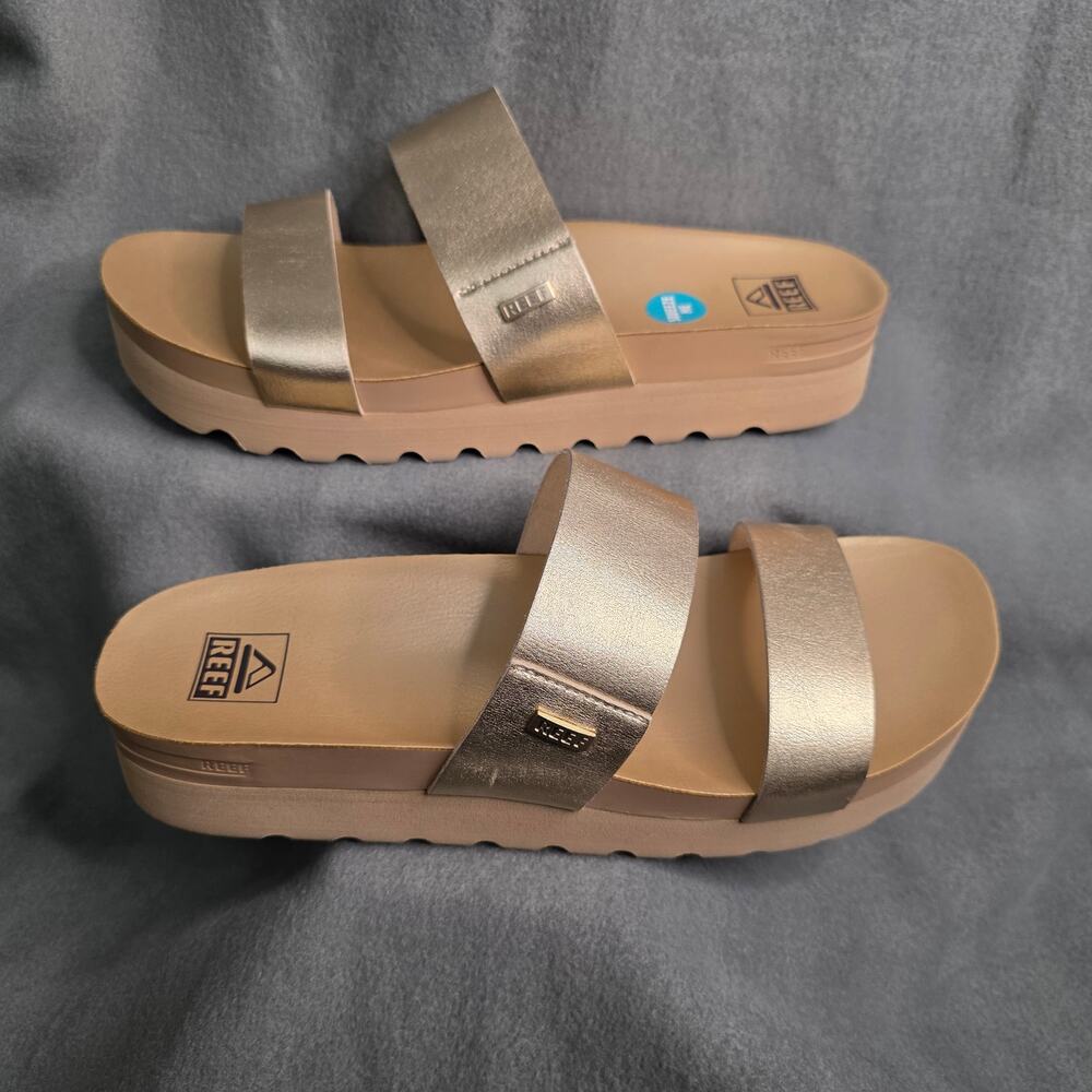 Reef Cushion Vista Hi Sandals Slides Metallic Platform Cruise Vacation Comfort - Picture 3 of 10